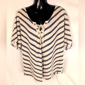 Nautical Parisian XL Terrycloth Stripe Cap Sleeve Blue White Beachy Resortwear